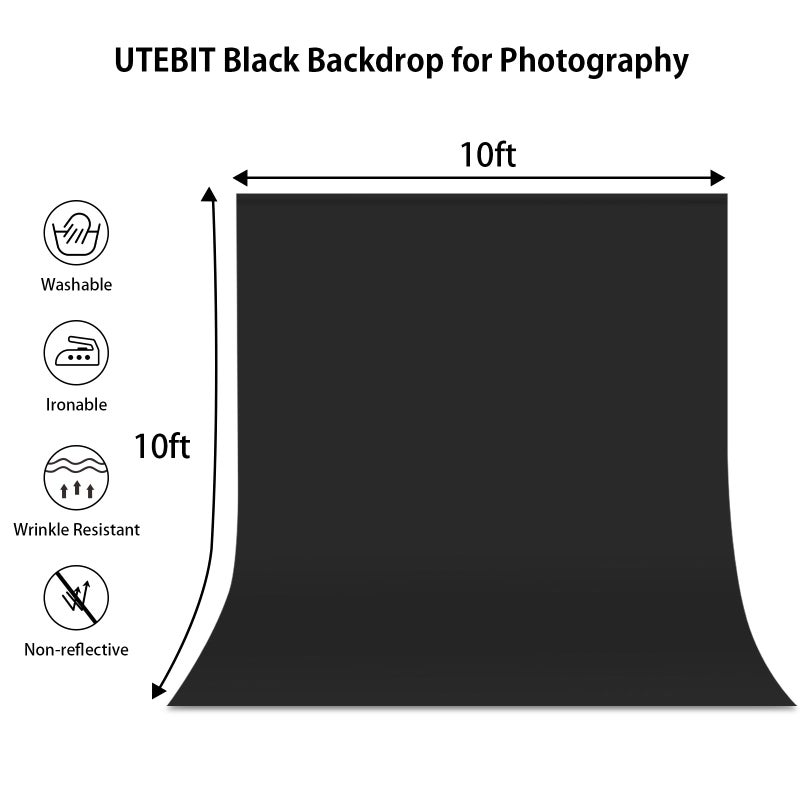 UTEBIT 10x10FT Black Backdrop for Photography, Polyester Photo Backdrops Cloth for Photography, Low-Temperature Ironing Wrinkle Removal - Image 2